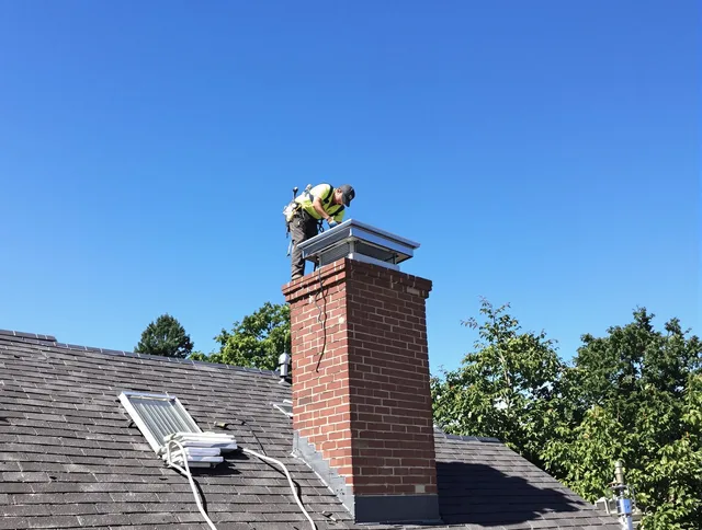 Lynwood Chimney Sweep technician measuring a chimney cap in Lynwood, CA