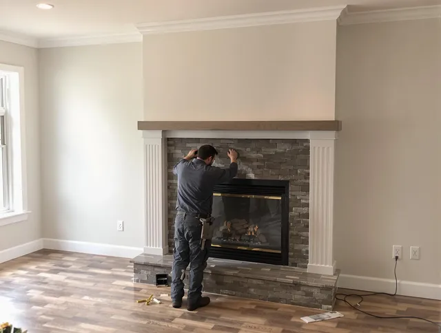 Lynwood Chimney Sweep finishing a custom fireplace install in Lynwood, CA